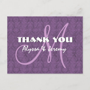 Carte Postale Monogramme de Merci Mariage damassé violet N802