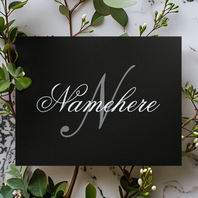 Carte Postale Monogramme de nom noir et blanc personnalisé uniqu (Créateur téléchargé)