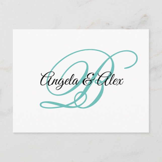 Carte Postale Monogramme de script de calligraphie noir et Turqu (Devant)