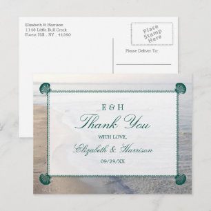 Carte Postale Monogramme élégant et mariage Turquoise sur la pla