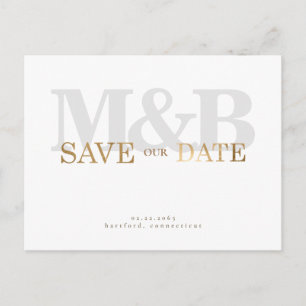 Carte Postale Monogramme et or gris moderne et élégant