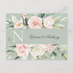 Carte Postale Monogramme Floral Rose Aquarelle Enregistrer la Da