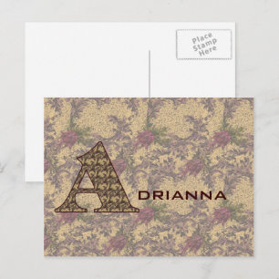Carte Postale Monogramme Initial A Floral Vintage Personnalisé