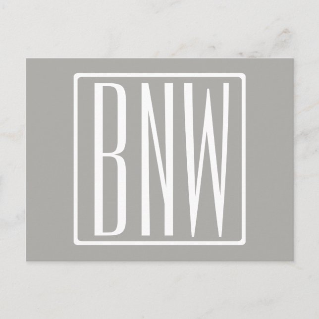 Carte Postale Monogramme initial | Blanc sur gris clair (Devant)