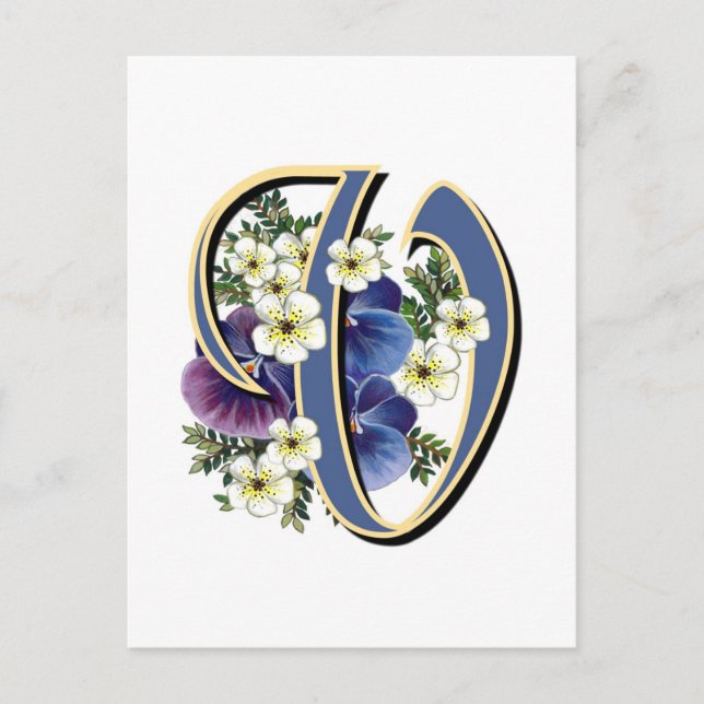Carte Postale Monogramme initial de Pansy peint à la main - V (Devant)