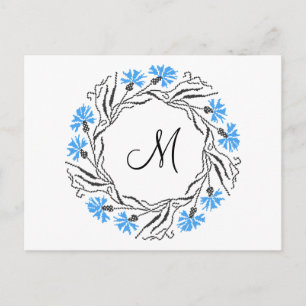 Carte Postale Monogramme initial du cercle de Cornflower de poin