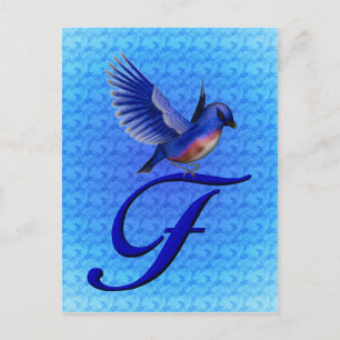 Carte Postale Monogramme Initial F Élégant Bluebird