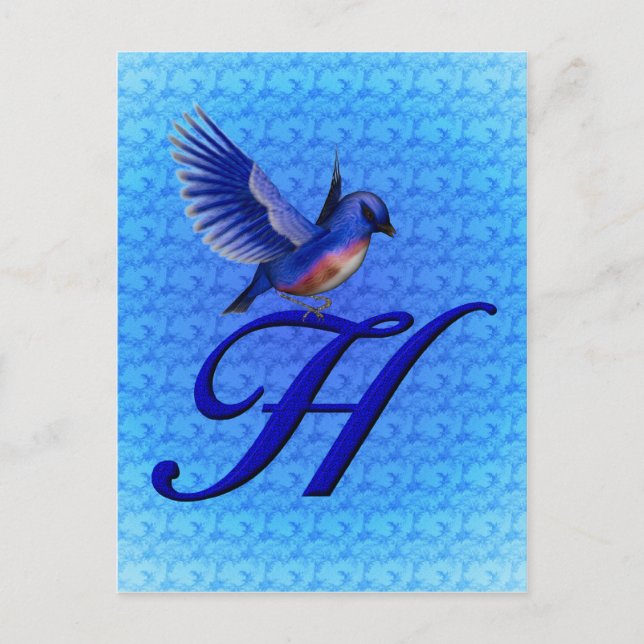 Carte Postale Monogramme Initial H Élégant Bluebird (Devant)