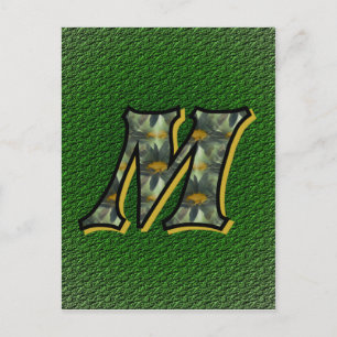 Carte postale Monogramme Initial M Black Daisies