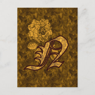 Carte postale Monogramme Initial N Gold Peony