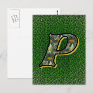 Carte Postale Monogramme Initial P Art Floral Marguerite