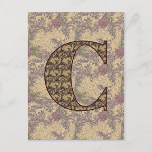Carte Postale Monogramme Initiale C Élégant Floral Vintage