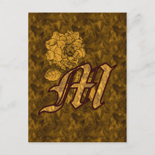 Carte Postale Monogramme Initiale M Élégante Fleur de Pivoine en