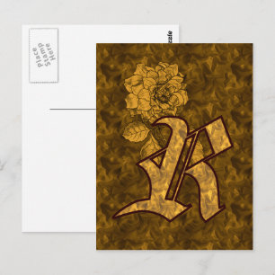 Carte postale Monogramme initiale R Gold Peony