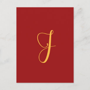 Carte Postale Monogramme "J" couleur or sur rouge