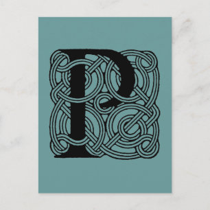 Carte Postale Monogramme Lettre P Impression Vintage Nœud Celtiq