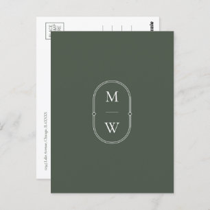 Carte Postale Monogramme minimaliste Moss Green Enregistrer la d