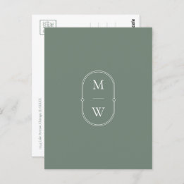 Carte Postale Monogramme minimaliste Sage vert Enregistrer la da