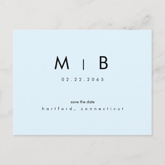 Carte Postale Monogramme moderne bleu glace Mariage Enregistrer  (Devant)