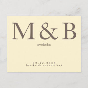 Carte Postale Monogramme moderne Jaune & Brown Enregistrer la da