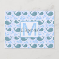 Monogramme Motif de baleines bleues mignonnes