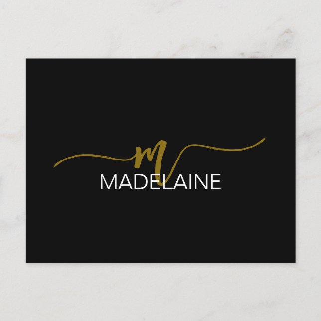Carte Postale Monogramme noir couleur or personnel (Devant)