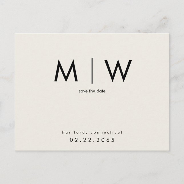 Carte Postale Monogramme noir simple et élégant Beige Enregistre (Devant)