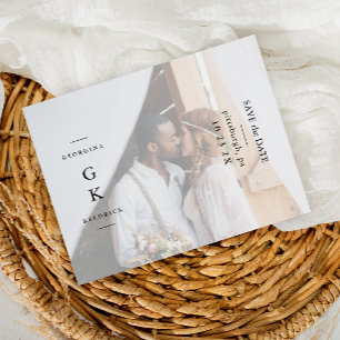 Carte Postale Monogramme noir simple mariage photo Enregistrer l