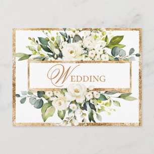 Carte Postale Monogramme or blanc Mariage floral Enregistrer la 