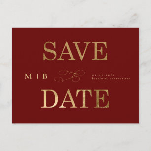 Carte Postale Monogramme Or Mariage rouge profond Enregistrer la