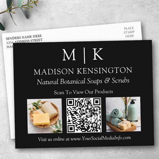 Carte Postale Monogramme ou ajouter un logo Business QR Code 2 P (Edit to Customize text, colors and more.)