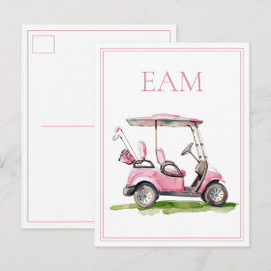 Carte Postale Monogramme Panier de Golf Rose Prépa