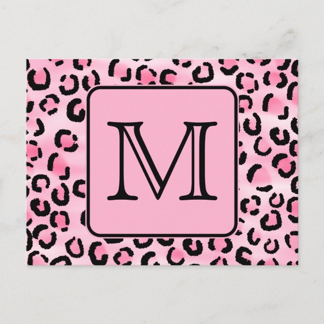 Carte Postale Monogramme personnalisé. Empreinte de léopard noir (Devant)