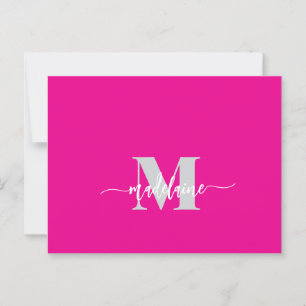 Carte Postale Monogramme Rose Blanc Argenté Personnel 