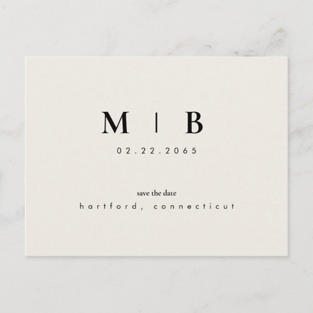 Carte Postale Monogramme simple et élégant Beige Enregistrer le  (Devant)