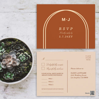 Carte Postale Monogramme Terracotta RSVP Repas personnalisés Dem