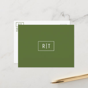 Carte Postale Monogramme vert d'olive foncé moderne
