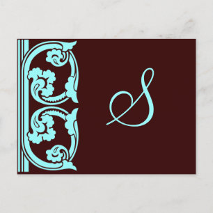 Carte Postale Monogramme Vintage Élément Turquoise