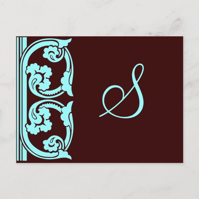 Carte Postale Monogramme Vintage Élément Turquoise (Devant)