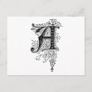 Carte Postale Monogramme Vintage noir A Script Floral