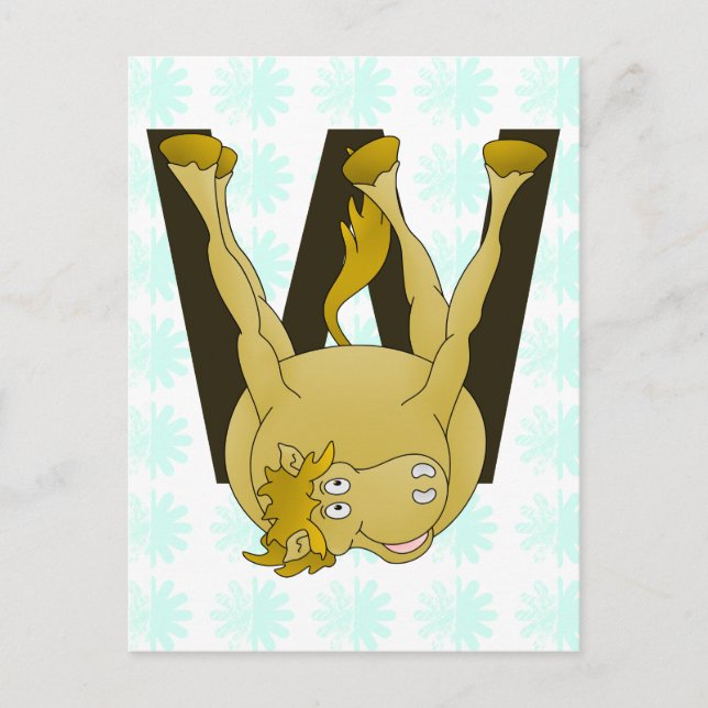 Carte Postale Monogramme W Funny Pony Personnalisé (Devant)