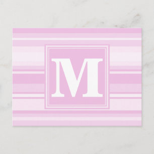 Carte Postale Monogrammes à rayures roses pour bébé