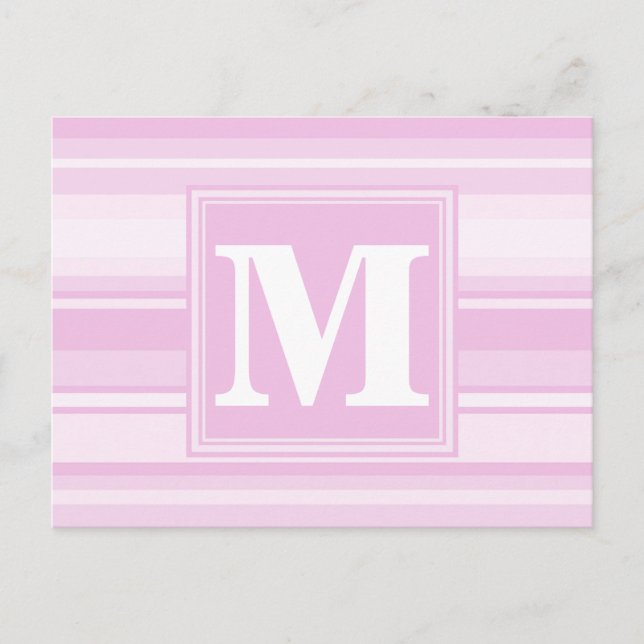 Carte Postale Monogrammes à rayures roses pour bébé (Devant)