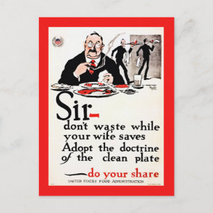 Carte Postale Monsieur, ne gaspillez pas de nourriture vintage P