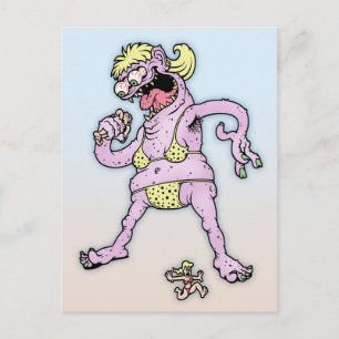 Carte Postale Monstre de Bikini jaune violet