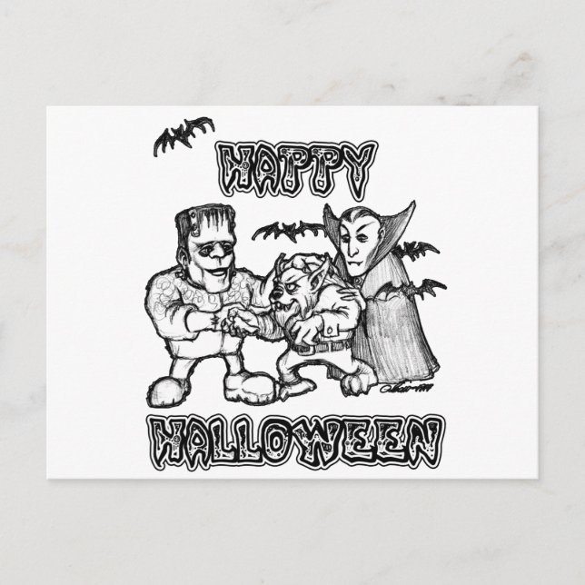 Carte Postale Monstres amusants - Halloween (Devant)