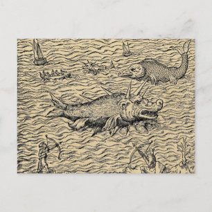 Carte Postale Monstres de mer Narwhal et médiéval