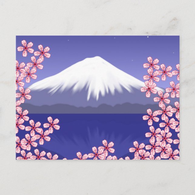 Carte Postale Mont Fuji et fleurs de cerisier (Devant)