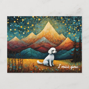 Carte Postale Montagne forestière de caniche mignon Je vous manq