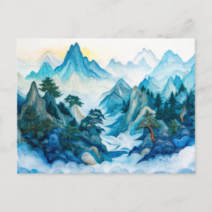 Carte Postale Montagnes brumeuses de Zhangjiajie en style de qui